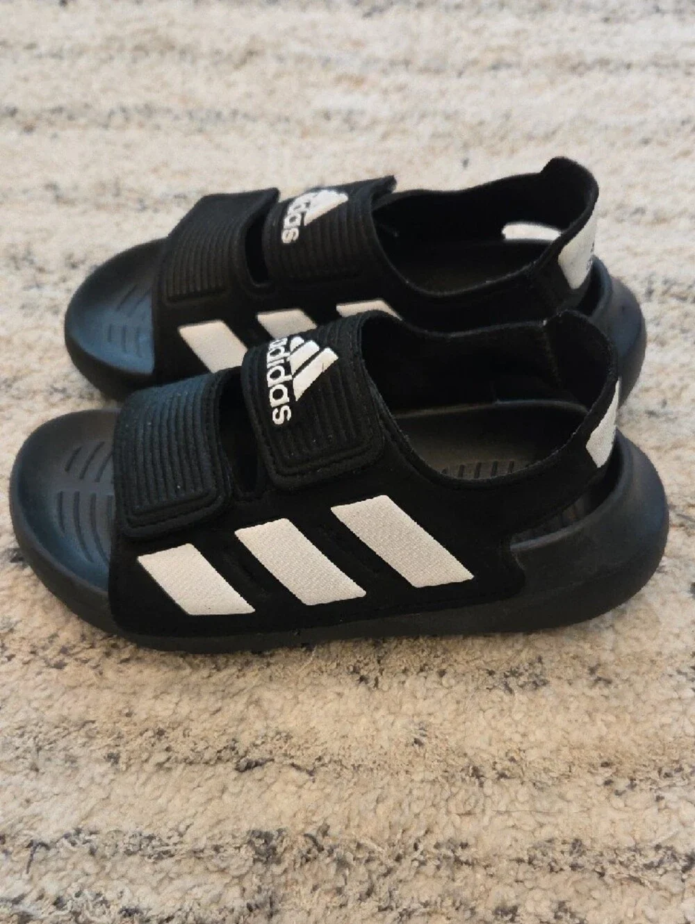 Adidas Kids Black and White Velcro Strap Slide Sandals